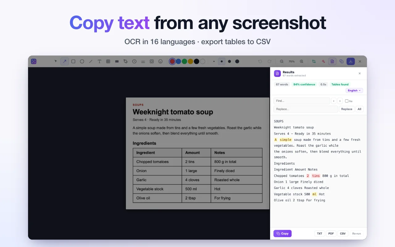 Copying the text out of a screenshot with ScreenSnap's text reader