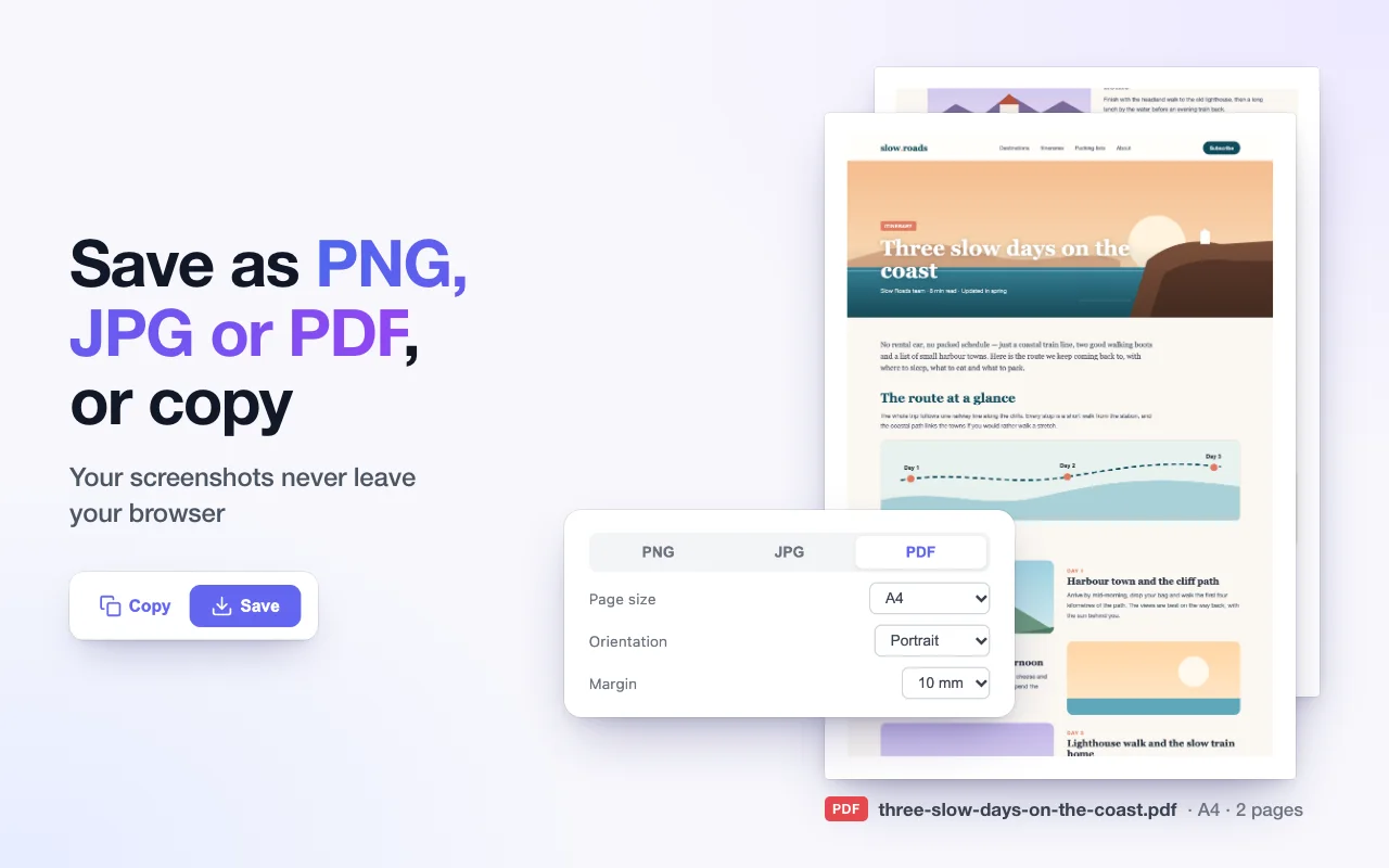 Saving a screenshot from ScreenSnap as PNG, JPG or PDF